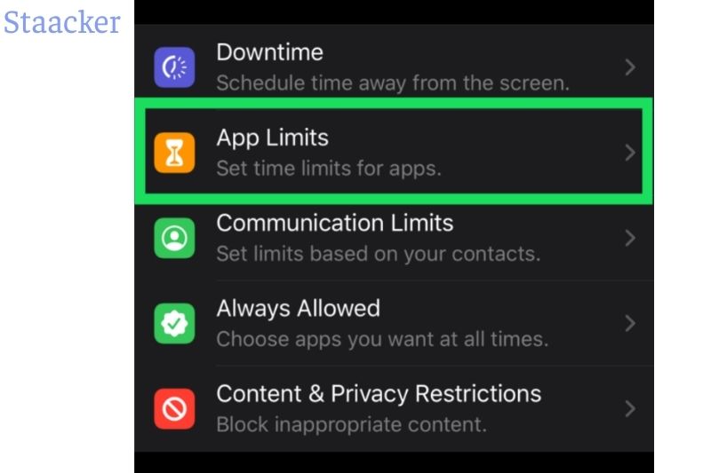 Tap “App Limits” and find “Snapchat and Camera.”
